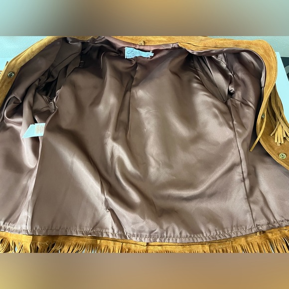 Lariat Tobacco Genuine Suede Leather Fringe Snap Button Western Jacket Size 14 - Picture 14 of 16